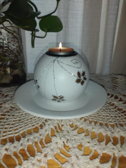 Portavela Esfera con Plato 16 x 10 cm.